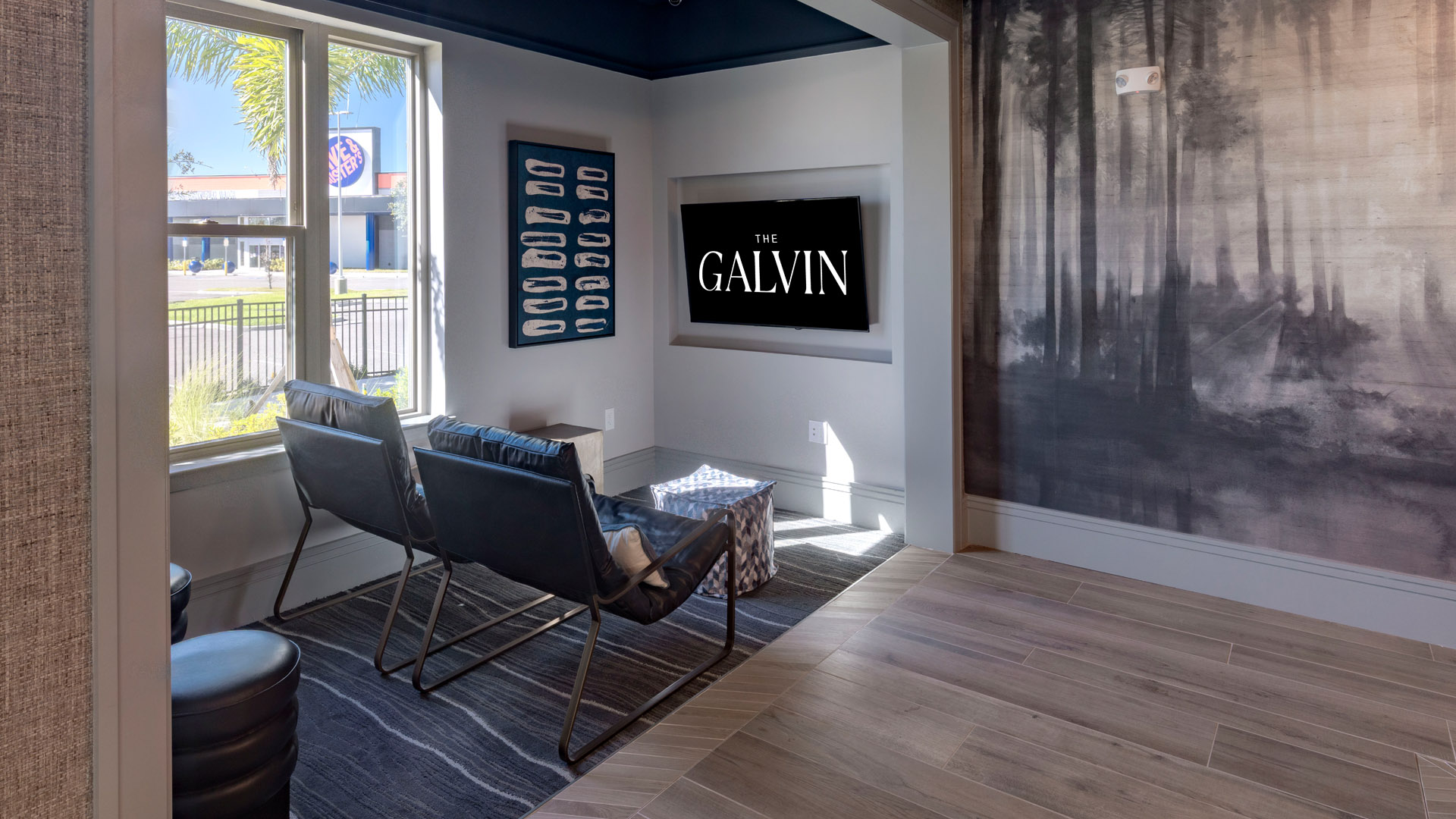 Modern lounge with stylish decor.