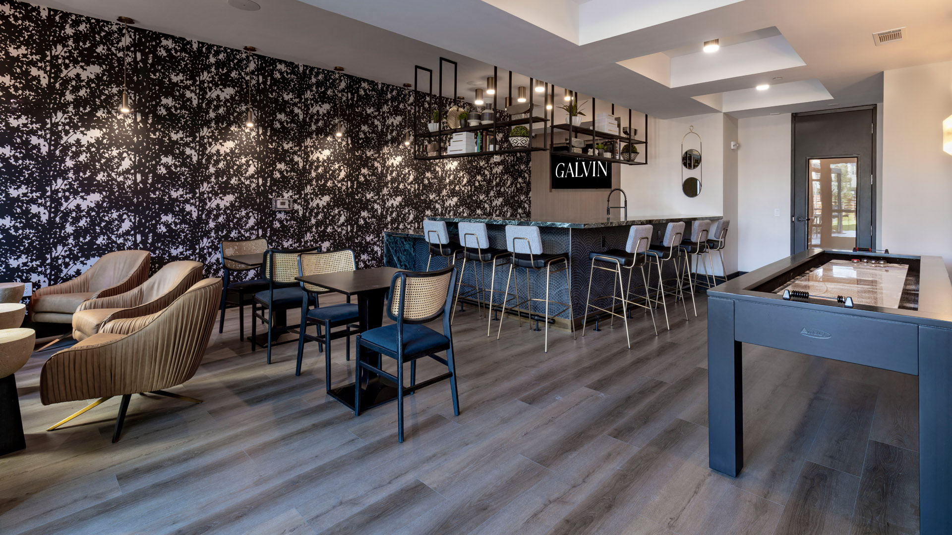 Modern lounge with stylish decor.