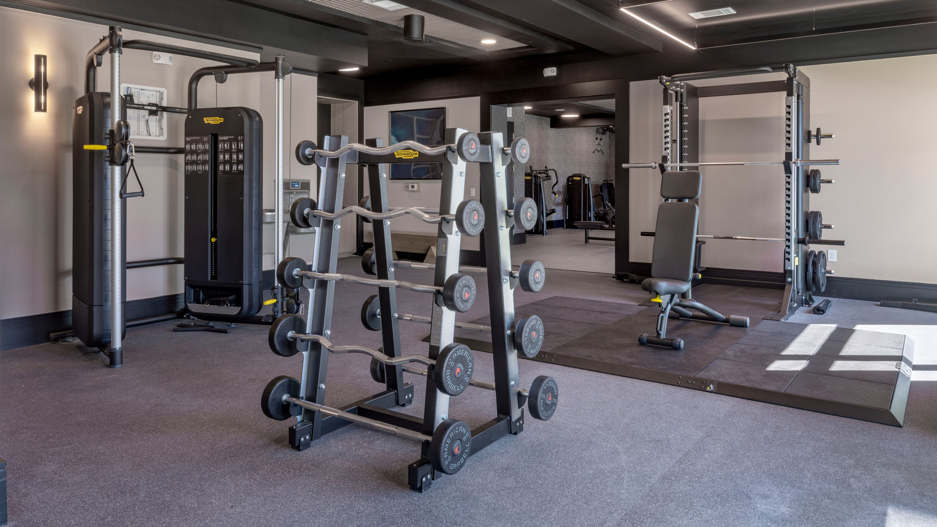 Modern gym with various workout equipment