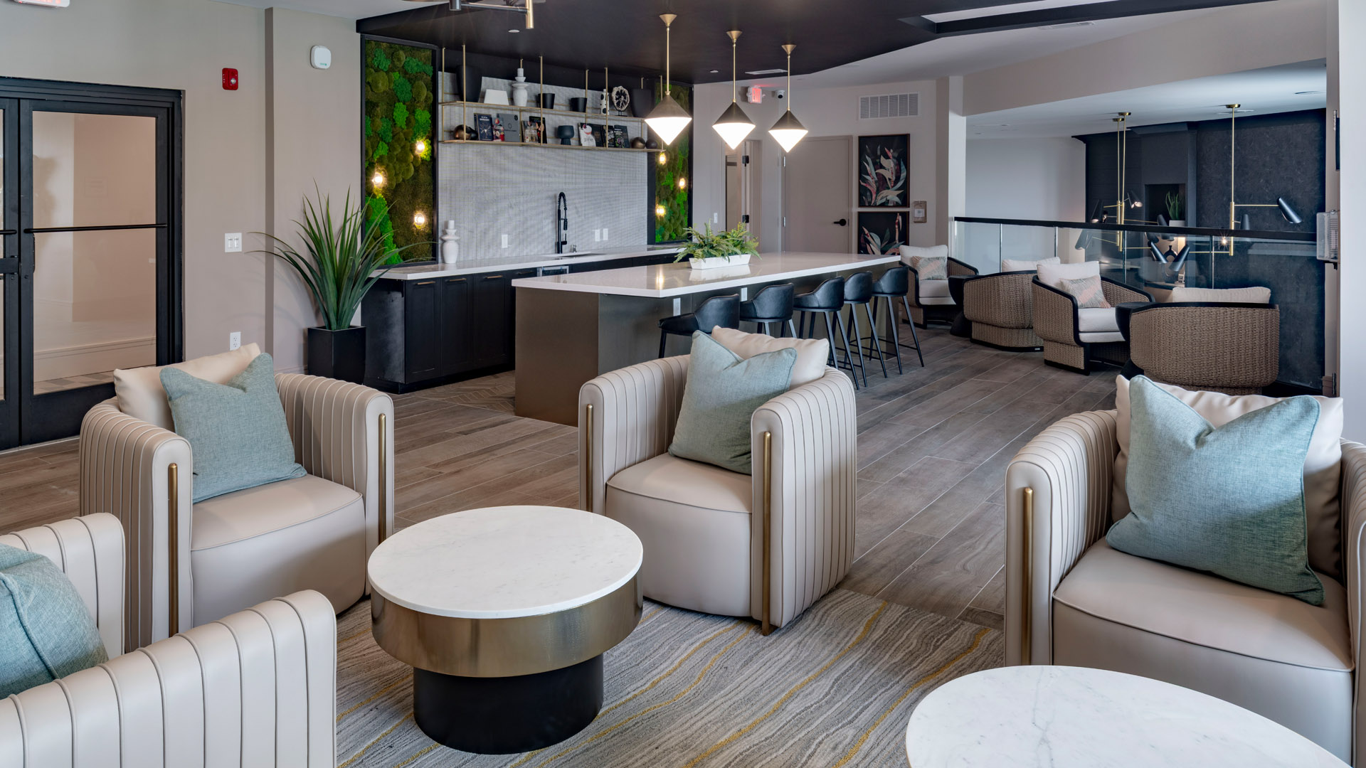 Modern lounge with stylish seating area