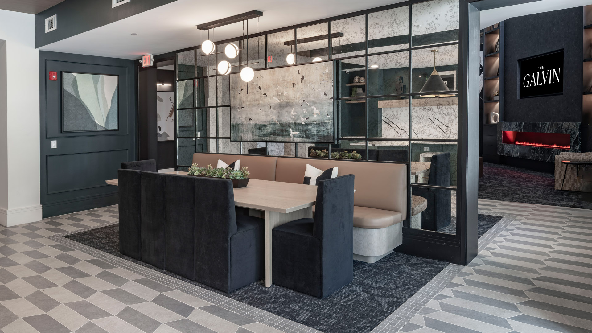 Modern lounge with stylish seating area